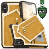 Zizo Nebula Wallet Case - Skórzane etui iPhone X z kieszeniami na karty   saszetka na zamek   szkło 9H na ekran (Light B